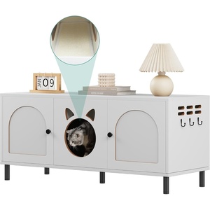 image:imageYITAHOME Cat Litter Box Enclosure for 2 Cats Hidden Litter Box Furniture with Double Rooms Scratching Pad PompomHanging Hooks Wooden Cat House 472 L x177 W x204 H All White