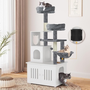 image:imageYITAHOME Cat Tree with Litter Box Enclosure 2in1 Cat Furniture Modern Cat Condo with Cat House Perch Food Station Hammocks Scratch Post Hair Brush 535 Inch WhiteSnow White