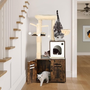 image:imageYITAHOME Cat Tree with Litter Box Enclosure Wooden Cat Tower Furniture for Large Cats 20 lbs Heavy Duty 2in1 Modern Condo House with Scratching Posts Perch Caves and Washable Cushions Brown