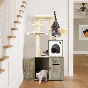 image:imageYITAHOME Cat Tree with Litter Box Enclosure Wooden Cat Tower Furniture for Large Cats Heavy Duty 2in1 Modern Condo House with Scratching Posts Bed Caves and Washable Cushions Gray