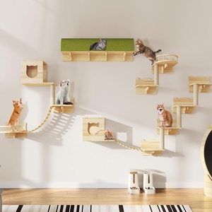 image:imageYITAHOME Cat Wall Shelves and Perches for Wall Solid Wood Wall Mounted Cat Furniture 18 Piece Set Cat Climbing Shelves Playground Scratching Post with 6 Steps Indoor Mounted Condos House