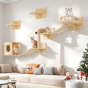 image:imageYITAHOME Cat Wall Shelves and Perches for Wall Solid Wood Wall Mounted Cat Furniture 9 Piece Set Cat Climbing Shelves Playground Scratching Post with 4 Steps Indoor Mounted Condos House