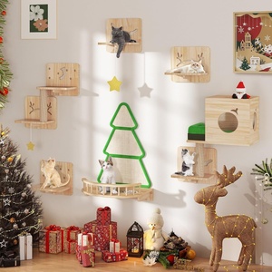 image:imageYITAHOME Christmas Solid Wood Cat Wall Shelves and Perches for Wall Pine Wall Mounted Cat Tree 13 Piece Set Cat Climbing Shelves with House Mat Christmas Tree Scratcher Feeding Bowl for Cats