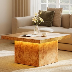 image:imageYITAHOME Coffee Table Square LED Coffee Table Burl Wood Grain Tea Coffee Tables for Living RoomApartment Modern Wooden Center Table for Office Decor Burl WoodBrown