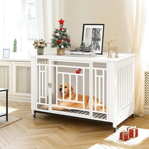 image:imageYITAHOME Dog Crate Furniture Heavy Duty Dog Cage Wooden Side End Table with Wheels ChewResistant Metal Dog Kennel with Removable Tray Dog House Indoor for Small Medium Dogs WhiteWhite