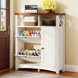 image:imageYITAHOME Farmhouse Shoe Cabinet with 2 Flip Drawers Wood Shoe Rack wAdjustable Shelves and Open Storage Rustic Entryway Organizer for Hallway Foyer Porch Living Room WhiteWhite