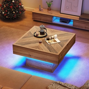 image:imageYITAHOME LED Game Coffee Table with 2 Drawers Storage Square Modern Coffee Table Engineered Wood Low Coffee Tables for Living Room Decor Farmhouse Rustic Center Table BrownBrown