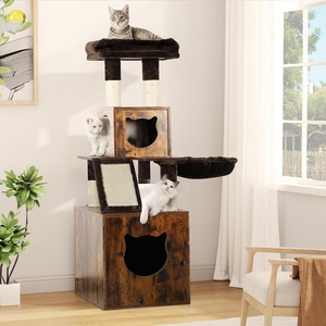 image:imageYITAHOME Modern Cat Tree With Litter Box Enclosure Tall Heavy Duty Tower With Condo House Blanket for Indoor Large Cats Rustic Brown