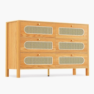 image:imageYITAHOME Rattan TV Stand up to 55  Boho Entertainment Center with 6 Storage Cabinet and Golden Handles  TV Media Console for Living RoomBedroomOffice  Natural Oak