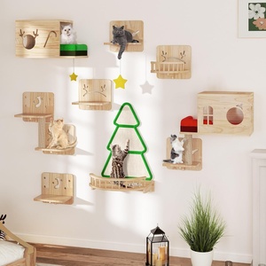 image:imageYITAHOME Solid Wood Cat Wall Shelves and Perches for Wall Pine Wall Mounted Cat Tree 16 Piece Set Cat Climbing Shelves with House Warmer Mat Cat Scratcher Feeding Bowl for Cats