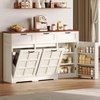 image:imageYITAHOME Farmhouse Kitchen Island Tilt Out Trash Can Cabinet 583 Kitchen Storage Island with 3 Drawers 2 TiltOut Bins Compartment for 10 Gallon Trash Cans Adjustable Shelf amp Metal HandleWhite Oak