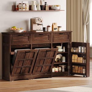 image:imageYITAHOME Farmhouse Kitchen Island Tilt Out Trash Can Cabinet 583 Kitchen Storage Island with 3 Drawers 2 TiltOut Bins Compartment for 10 Gallon Trash Cans Adjustable Shelf amp Metal HandleBrown Oak