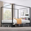image:imageYITAHOME Metal Four Poster Canopy Bed Frame  14 Inch Platform Bed with Builtin Headboard Strong Metal Slat Mattress Support No Box Spring Needed Black King SizeCanopy Bed with USB Ports
