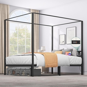 image:imageYITAHOME Metal Four Poster Canopy Bed Frame  14 Inch Platform Bed with Builtin Headboard Strong Metal Slat Mattress Support No Box Spring Needed Black King SizeCanopy Bed with USB Ports