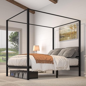 image:imageYITAHOME Metal Four Poster Canopy Bed Frame  14 Inch Platform Bed with Builtin Headboard Strong Metal Slat Mattress Support No Box Spring Needed Black King SizeCanopy Bed