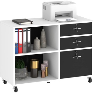 image:imageYITAHOME Wood File Cabinet 3 Drawer Mobile Lateral Filing Cabinet Storage Cabinet Printer Stand with 2 Open Shelves for Home Office Organization White 350156256LWH Wheels Included