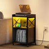 image:imageYITAHOME Record Player Stand Turntable Stand Albums on Vinyl Record Storage Audio Cabinet with LED Light and Charging Station Record Table with Wheel for Living Room Bedroom Office