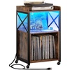 image:imageYITAHOME Record Player Stand Turntable Stand Albums on Vinyl Record Storage Audio Cabinet with LED Light and Charging Station Record Table with Wheel for Living Room Bedroom Office Brown