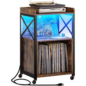 image:imageYITAHOME Record Player Stand Turntable Stand Albums on Vinyl Record Storage Audio Cabinet with LED Light and Charging Station Record Table with Wheel for Living Room Bedroom Office Brown