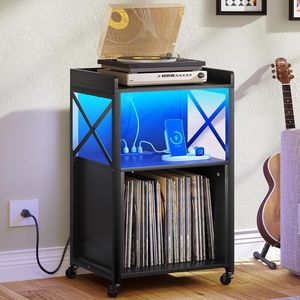 image:imageYITAHOME Record Player Stand Turntable Stand Albums on Vinyl Record Storage Audio Cabinet with LED Light and Charging Station Record Table with Wheel for Living Room Bedroom Office