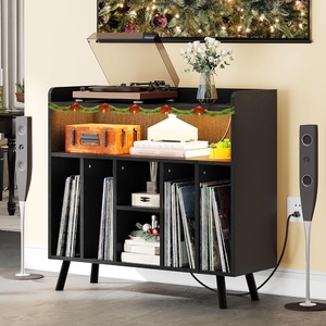 image:imageYITAHOME Record Player Stand with Power Outlets and LED Lights Holds Up to 130 Albums Record Player Table with Storage Vinyl Record Storage with Solid Legs for Living Room Bedroom Black