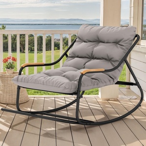 image:imageYITAHOME Oversized Rocking Chair Rattan Patio Rocking Chair w59 Thick Cushion amp Wicker Basket AllWeather Saucer Chair for Lawn Garden Backyard BeigeBlack