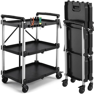 image:imageYITAHOME 3Tier Large Folding Utility Cart wWheels2 Brakes 300lbs  Foldable Service Cart Collapsible Rolling Cart w 360 Swivel Wheels Portable Cart wTool Side Mount Strap for Garage Office300 LBS with 311L x 192W x 413H