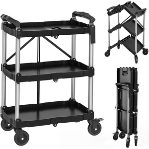 image:imageYITAHOME 3Tier Large Folding Utility Cart wWheels2 Brakes 300lbs  Foldable Service Cart Collapsible Rolling Cart w 360 Swivel Wheels Portable Cart wTool Side Mount Strap for Garage Office350 LBS with 23L x 1535W x 3425H