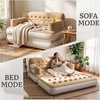 image:imageYITAHOME Queen Size Air Sofa Bed wWave Pattern Headboard amp Pump  Brown  2in1 Convertible Bed amp Couch Armrest Cup Holders amp Storage Pouch 79x60 Air Mattress for Home Camping Guests