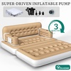 image:imageYITAHOME Queen Size Air Sofa Bed wWave Pattern Headboard amp Pump  Brown  2in1 Convertible Bed amp Couch Armrest Cup Holders amp Storage Pouch 79x60 Air Mattress for Home Camping Guests