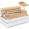 image:imageYITAHOME Queen Size Air Sofa Bed wWave Pattern Headboard amp Pump  Brown  2in1 Convertible Bed amp Couch Armrest Cup Holders amp Storage Pouch 79x60 Air Mattress for Home Camping Guests