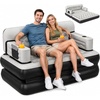 image:imageYITAHOME Queen Size Air Sofa Bed wWave Pattern Headboard amp Pump  Gray  2in1 Convertible Bed amp Couch Armrest Cup Holders amp Storage Pouch 79x60 Air Mattress for Home Camping Guests