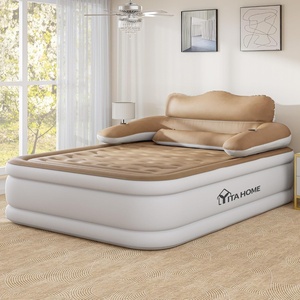 image:imageYITAHOME Queen Size Air Mattress with Headboard 18in Inflatable with Pillow Blow Up Mattress with Removable Electric Pump Comfort Air Bed Queen for Camping amp Home BrownBrown