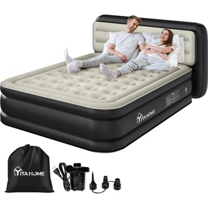 image:imageYITAHOME Queen Size Air Mattress with Pump and Banded Headboard 18in Luxury Flocked Top Blow up Mattress Durable Inflatable Mattress for Home amp Guests Brown AirBedBlack  Gray