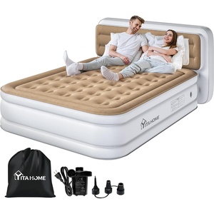 image:imageYITAHOME Queen Size Air Mattress with Pump and Banded Headboard 18in Luxury Flocked Top Blow up Mattress Durable Inflatable Mattress for Home amp Guests Brown AirBedWhite  Brown
