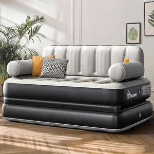 image:imageYITAHOME Queen Size Air Sofa Bed Mattress with Headboard and Pump Brown  Blow Up Couch Inflatable Bed with Armrest Cup Holders amp Storage Pouch for Home Camping Guests 79 x 60 x 25