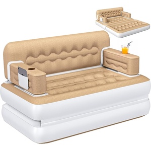 image:imageYITAHOME Queen Size Air Sofa Bed wWave Pattern Headboard amp Pump  Brown  2in1 Convertible Bed amp Couch Armrest Cup Holders amp Storage Pouch 79x60 Air Mattress for Home Camping Guests