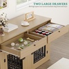 image:imageYITAHOME 60 Dog Crate Furniture with Removable Divider amp Storage Drawers  Double Door Kennel with Locks for Medium and Large Dogs Multifunctional Dog Crate End Table Light BeigeLight Beige