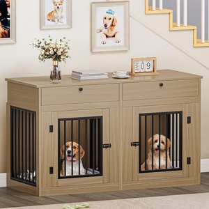 image:imageYITAHOME 60 Dog Crate Furniture with Removable Divider amp Storage Drawers  Double Door Kennel with Locks for Medium and Large Dogs Multifunctional Dog Crate End Table Light BeigeLight Beige