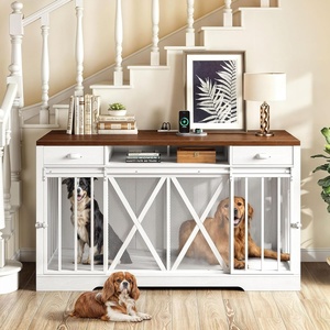 image:imageYITAHOME 60 Dog Crate Furniture with Removable Divider amp Storage Drawers  Double Door Kennel with Locks for Medium and Large Dogs Multifunctional Dog Crate End Table Light BeigeWhite  Walnut