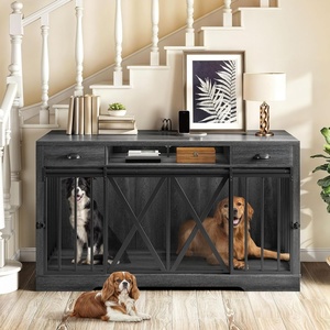 image:imageYITAHOME 60 Dog Crate Furniture with Removable Divider amp Storage Drawers  Double Door Kennel with Locks for Medium and Large Dogs Multifunctional Dog Crate End Table Light BeigeDark Grey