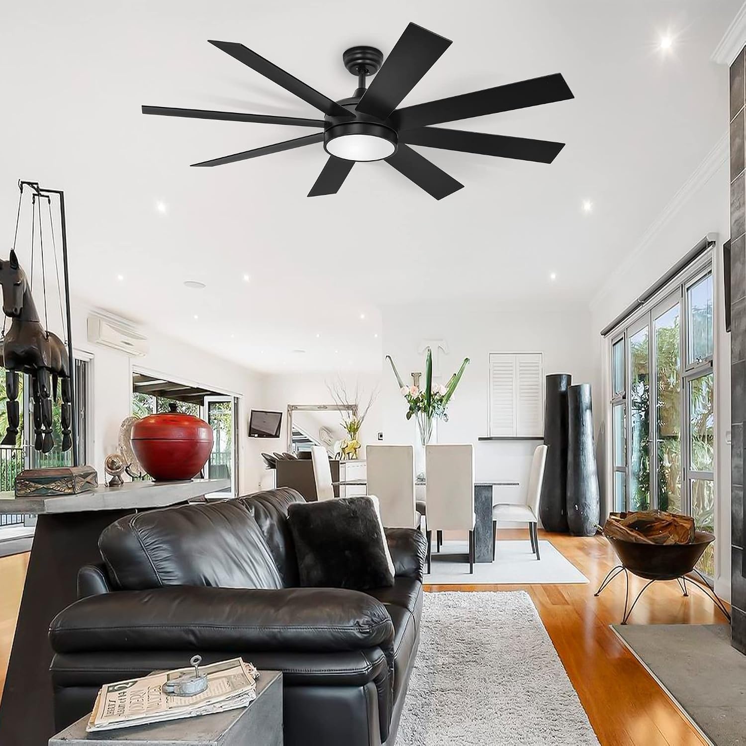 image:imageYITAHOME 60 Inch Black Ceiling Fan with Light and Remote DC Fanlight for Indoor Outdoor Modern Light Fan with 6 Speeds 3 Color Temperatures Memory Function Quiet Reversible Motor TLCFLS0014