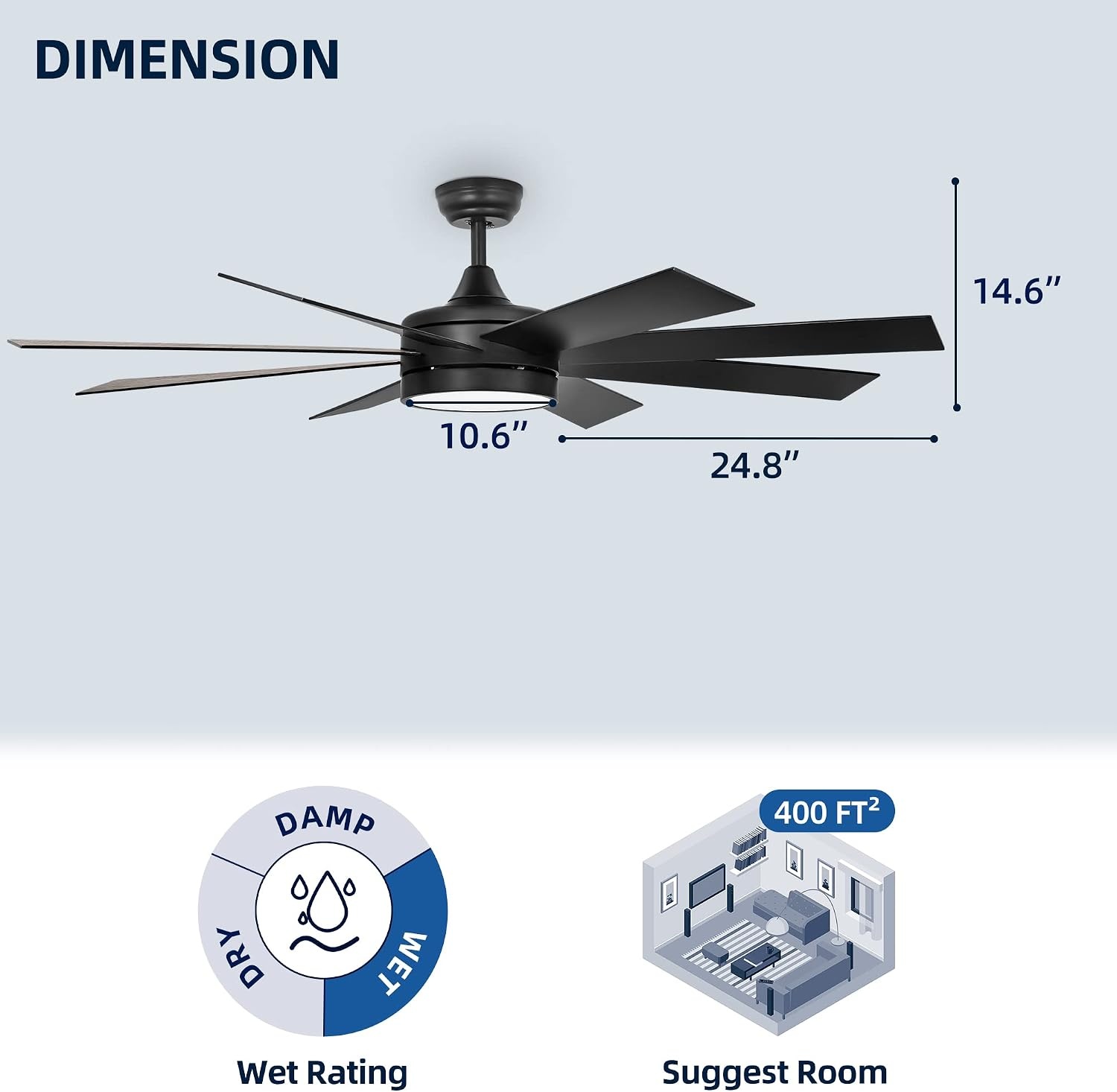 image:imageYITAHOME 60 Inch Black Ceiling Fan with Light and Remote DC Fanlight for Indoor Outdoor Modern Light Fan with 6 Speeds 3 Color Temperatures Memory Function Quiet Reversible Motor TLCFLS0014