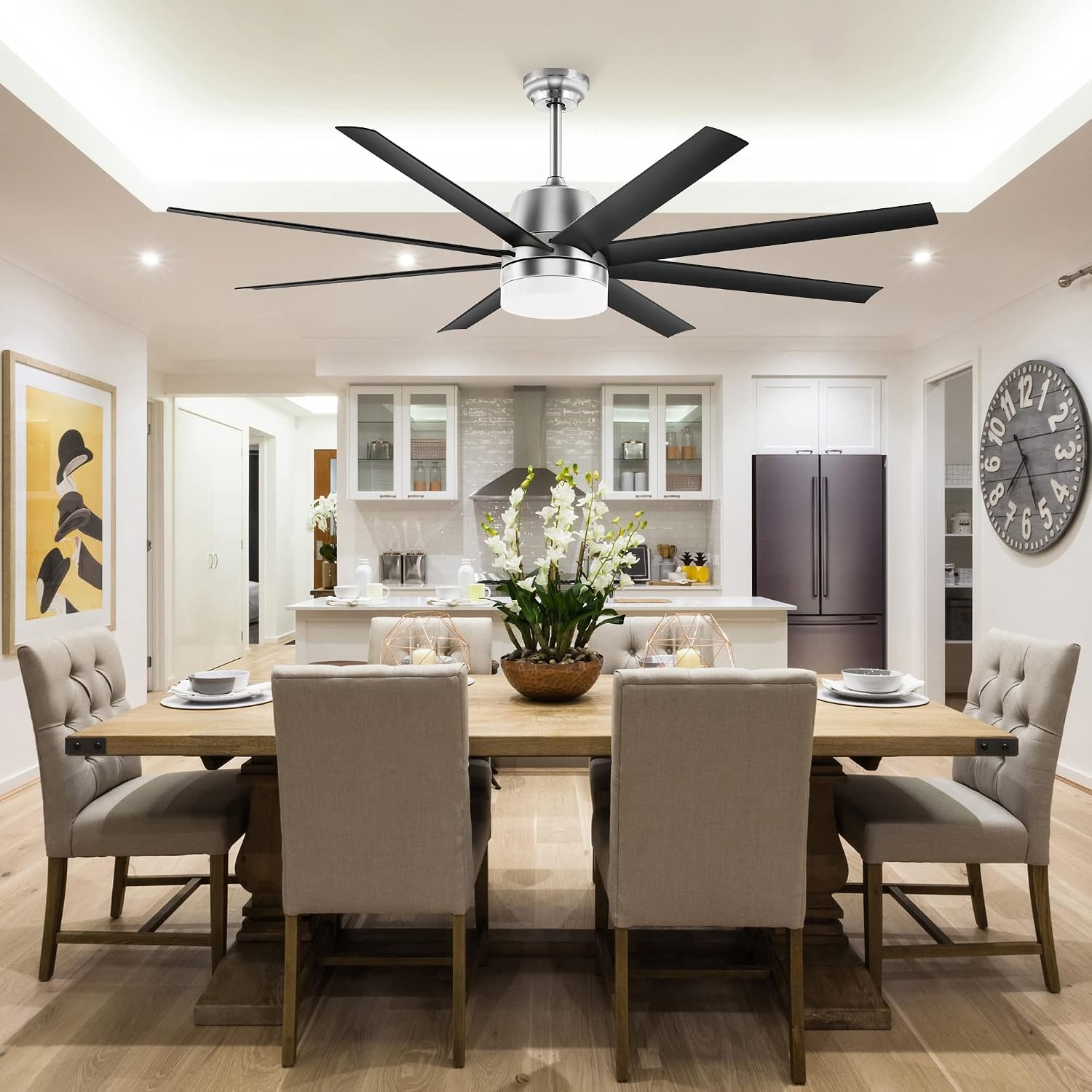 image:imageYITAHOME Black Ceiling Fans 60 Inch with Lights and Remote Modern Fan Indoor Outdoor with Quiet Reversible 6 Speeds Motor Dimmable LED 3 Color Memory Function for Bedroom Living Room Patio Chrome