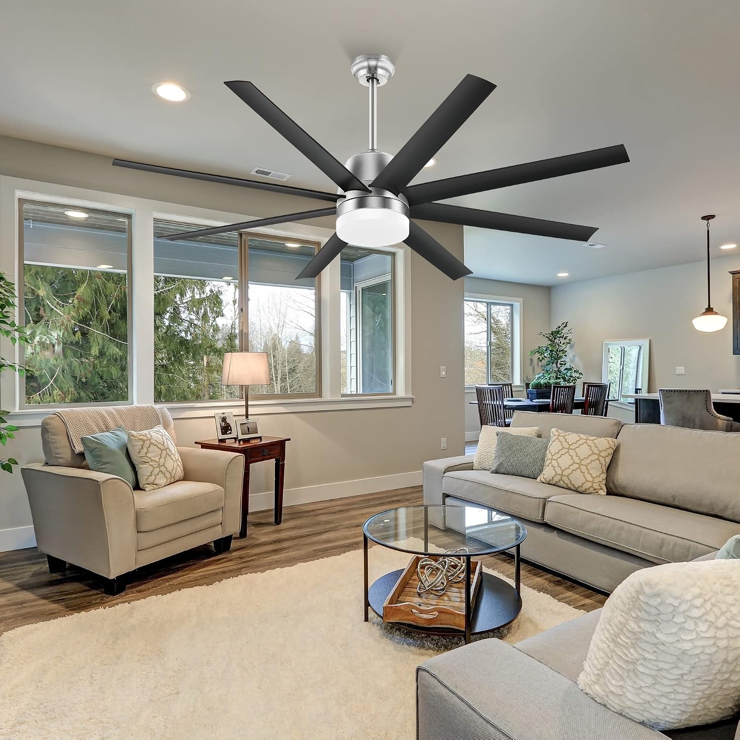 image:imageYITAHOME Black Ceiling Fans 60 Inch with Lights and Remote Modern Fan Indoor Outdoor with Quiet Reversible 6 Speeds Motor Dimmable LED 3 Color Memory Function for Bedroom Living Room Patio Chrome