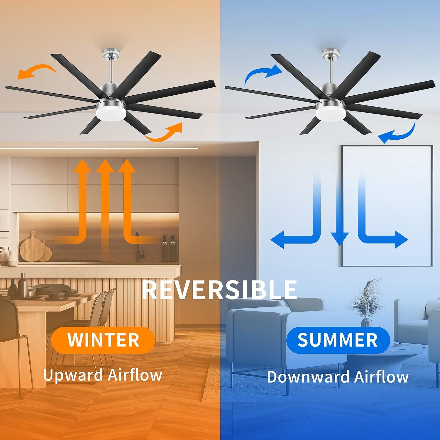 image:imageYITAHOME Black Ceiling Fans 60 Inch with Lights and Remote Modern Fan Indoor Outdoor with Quiet Reversible 6 Speeds Motor Dimmable LED 3 Color Memory Function for Bedroom Living Room Patio Chrome