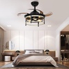image:imageYITAHOME Retractable Ceiling Fan with Lights and Remote 36 Farmhouse Caged Industrial Wood Invisible Enclosed Fan with Quiet DC Reversible Motor 6Speeds 3 Bulbs for Kitchen Bedroom Living Room