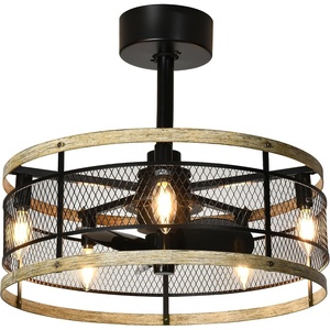 image:imageYITAHOME 20 Caged Ceiling Fan with Lights Remote Control Farmhouse Industrial Ceiling Fan Light Fixture Reversible Motor 6 Speeds Timer for Living Room Bedroom Kitchen Black amp Oak
