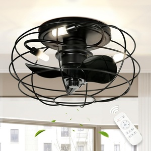 image:imageYITAHOME Low Profile Caged Ceiling Fans with Lights Remote Control 15 Small Flush Mount Industrial Fan Farmhouse Ceiling Fan with 3 Led Bulbs for Living Room Bedroom Kitchen Dining Room Black