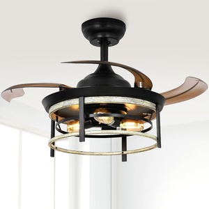 image:imageYITAHOME Retractable Ceiling Fan with Lights and Remote 36 Farmhouse Caged Industrial Wood Invisible Enclosed Fan with Quiet DC Reversible Motor 6Speeds 3 Bulbs for Kitchen Bedroom Living Room